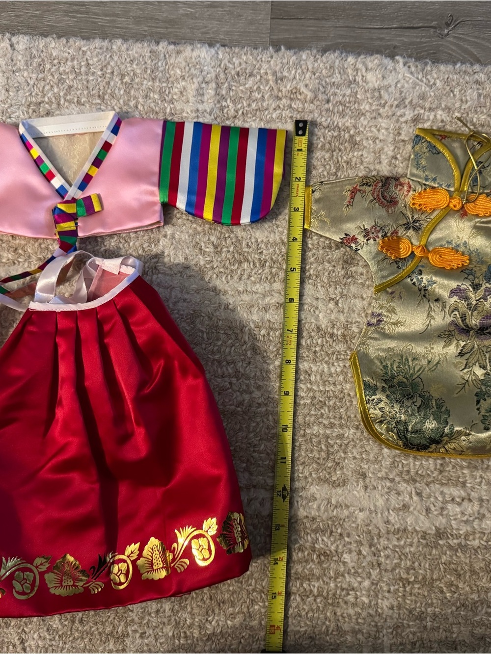 Traditional Korean Hanbok Style and Gold Cheongsam for Dolls